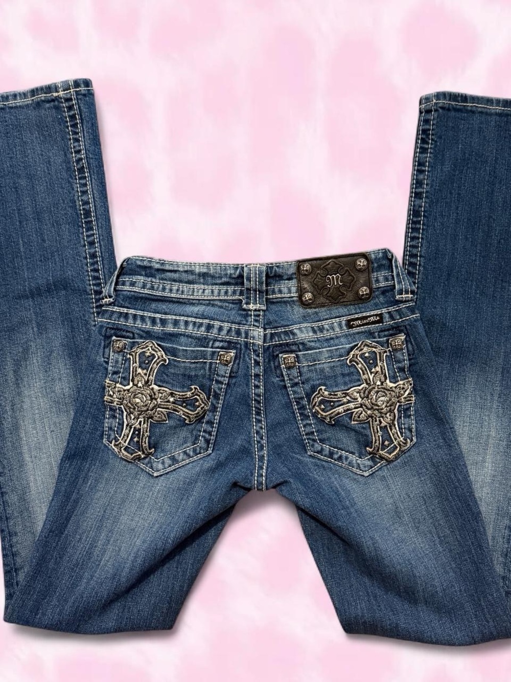 Miss Me Women's Embroidered Cross Pocket Jeans - Blue